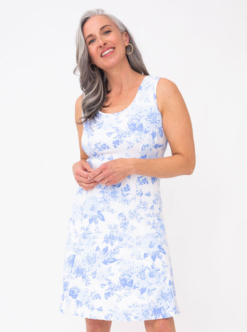 Perfect Tank Dress - Flowers For Evelyn in Sky