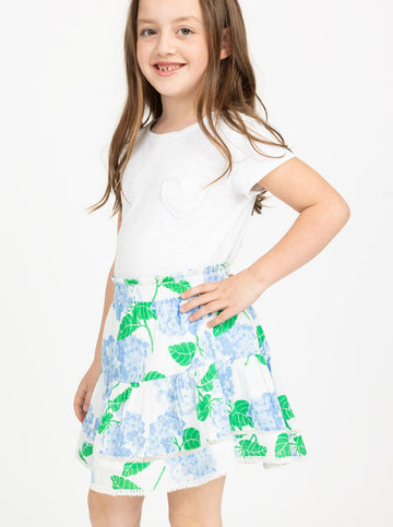 Girls Maggie Skirt in Hydrangea Walk Blue