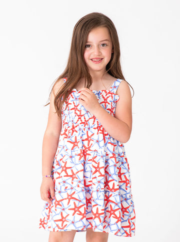 Ivy Dress in Summer Stars Red/Blue