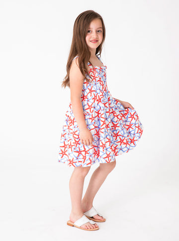 Ivy Dress in Summer Stars Red/Blue