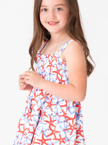 Ivy Dress in Summer Stars Red/Blue