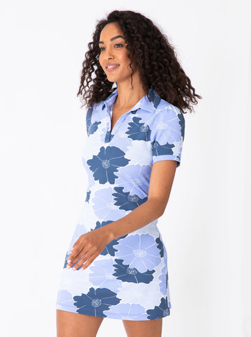 Bars Polo Dress in Glowing Gardenia Blue