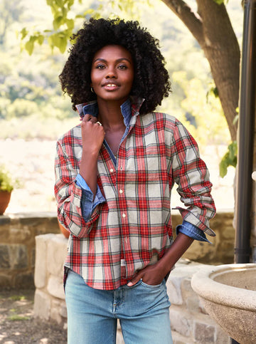 Eileen Button-Up in Red and Gray Plaid