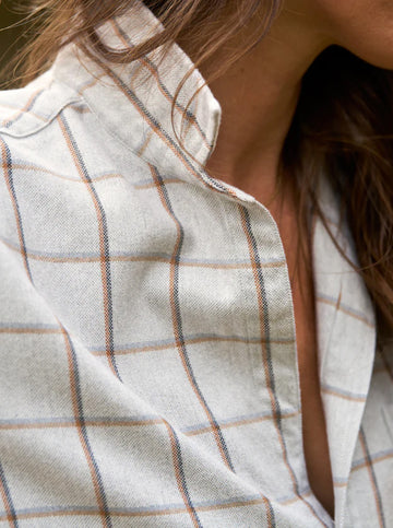 Eileen Button-Up in Heather Gray with Orange Windowpane