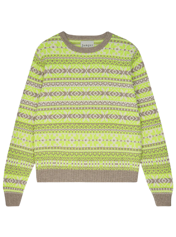 Tonal Fair Isle Crew light Brown Neon Yellow