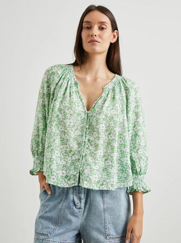 Mariah Top in Green Texture Floral