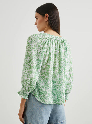 Mariah Top in Green Texture Floral