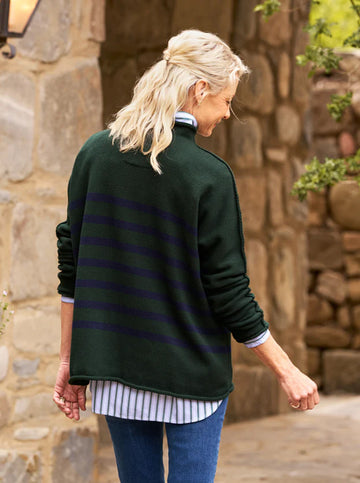 Monterey Sweater Green with Navy Stripe