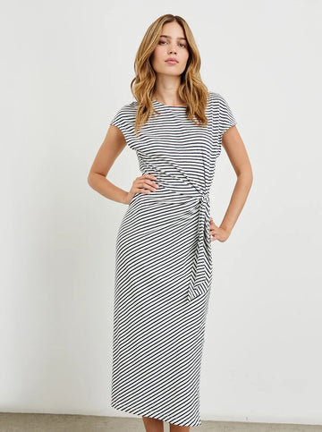 Selah Dress in Ivory Navy Stripe