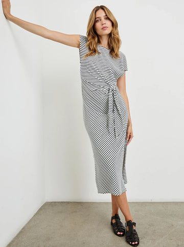 Selah Dress in Ivory Navy Stripe