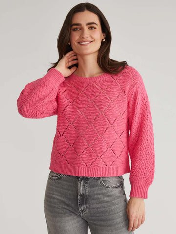 Kelsey Pointelle Pullover in Carmine Rose