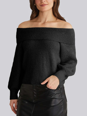 Marisa Off Shoulder Sweater in Black