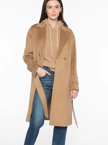 Notched Collar Belted Coat in Camel