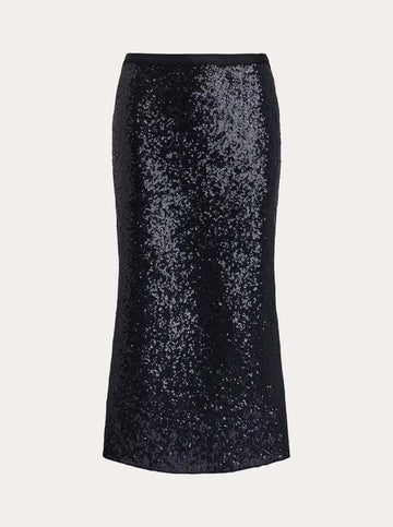 Sequined Stretch Skirt in Deep Navy