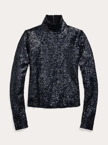 Sequined Turtleneck in Deep Navy