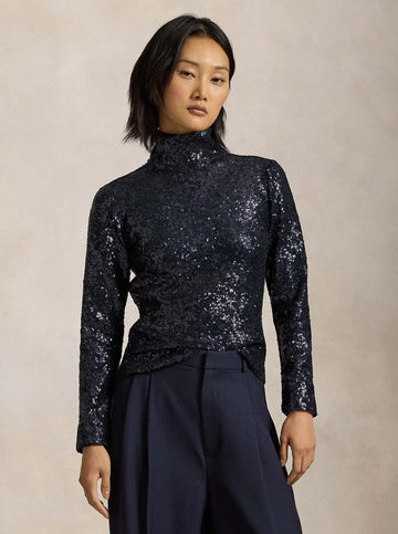 Sequined Turtleneck in Deep Navy