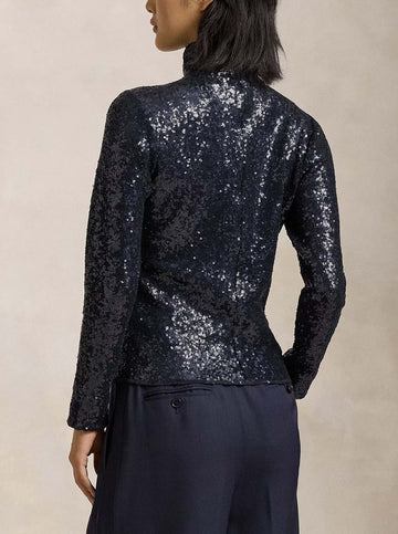 Sequined Turtleneck in Deep Navy