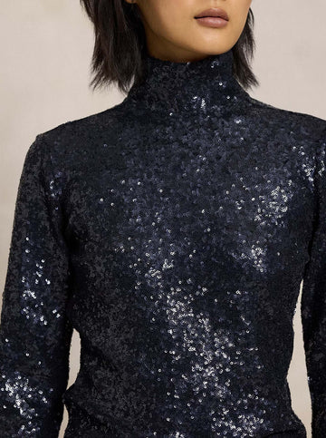 Sequined Turtleneck in Deep Navy