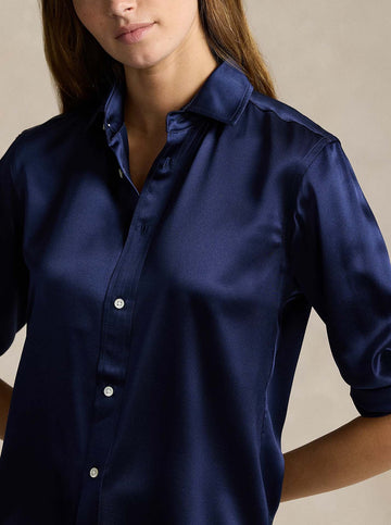 Slim Fit Silk Shirt in Navy