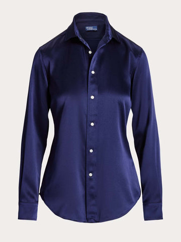 Slim Fit Silk Shirt in Navy