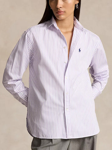 Relaxed Fit Striped Cotton Shirt in White/Spring Iris