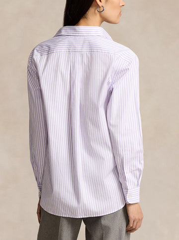 Relaxed Fit Striped Cotton Shirt in White/Spring Iris