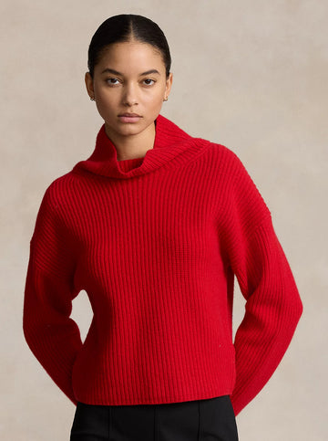 Ribbed Mockneck Sweater in Fall Red