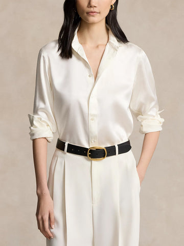 Classic Fit Silk Shirt in Trophy Cream